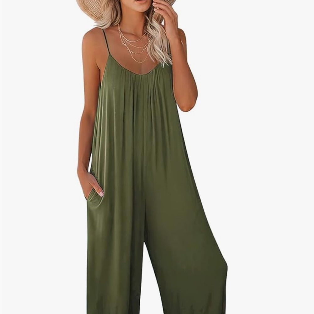 Chic Olive Green Spaghetti Strap Jumpsuit